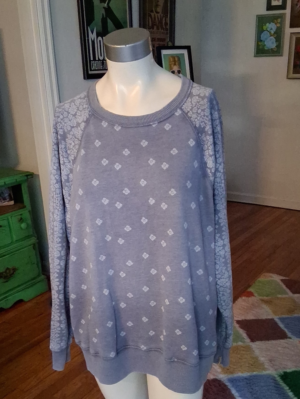 Aerie Light Blue Floral Raglan Sweatshirt - XL